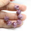 11mm Purple czech glass bicone beads pink stripes, 10pc