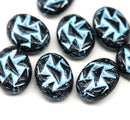17x13mm Black blue ornament large statement oval Czech glass beads 8pc