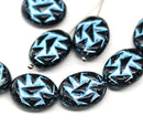 17x13mm Black blue ornament large statement oval Czech glass beads 8pc