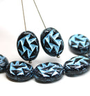 17x13mm Black blue ornament large statement oval Czech glass beads 8pc