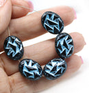 17x13mm Black blue ornament large statement oval Czech glass beads 8pc