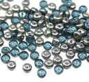 4mm Blue czech glass rondelle beads dark silver coating - approx. 130pc