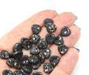 9mm Matte black heart shaped triangle leaf czech glass, golden flakes, 30pc