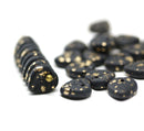 9mm Matte black heart shaped triangle leaf czech glass, golden flakes, 30pc