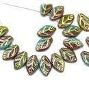 12x7mm Earthy colors leaf czech glass beads gold wash, 30pc
