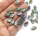 12x7mm Earthy colors leaf czech glass beads with luster, 30pc