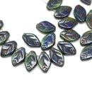 12x7mm Dark blue leaf czech glass beads, picasso finish, 30pc