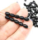 7x5mm Jet black czech glass rice oval beads - 50pc