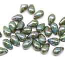 6x9mm Picasso gray czech glass teardrop beads, 30pc