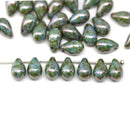 6x9mm Picasso gray czech glass teardrop beads, 30pc