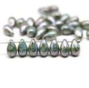 6x9mm Picasso gray czech glass teardrop beads, 30pc