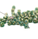 6mm Teal fancy bicone czech glass beads, gold wash, 50pc