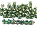 6mm Teal fancy bicone czech glass beads, gold wash, 50pc