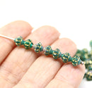 6mm Teal fancy bicone czech glass beads, gold wash, 50pc