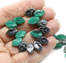 12x7mm Teal green leaf beads, metallic coating - 30pc
