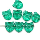 8pc Teal cat head czech glass beads side drilled