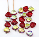 9x7mm Red glass shell Czech beads center drilled, 20pc