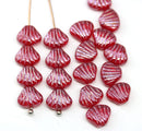 9x7mm Red glass shell Czech beads center drilled, 20pc