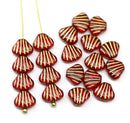 9x7mm Red glass shell Czech beads center drilled, 20pc