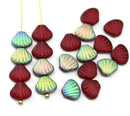 9x7mm Red glass shell Czech beads center drilled, 20pc
