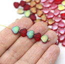 9x7mm Red glass shell Czech beads center drilled, 20pc
