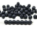 5mm Jet black round czech glass druk beads, matte finish, 50Pc