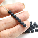 5mm Jet black round czech glass druk beads, matte finish, 50Pc