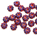 9mm Orange blue inlays daisy flower czech glass beads, 20Pc