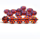 9mm Orange blue inlays daisy flower czech glass beads, 20Pc