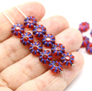 9mm Orange blue inlays daisy flower czech glass beads, 20Pc