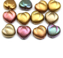 10mm Puffy heart glass beads metallic mix - 15Pc