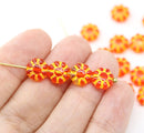 9mm Bright orange yellow inlays daisy flower czech glass beads, 20Pc