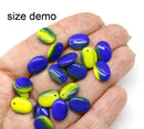 12x9mm Blue yellow lentil Oval flat drop czech glass beads top drilled - 20Pc