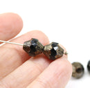 11x10mm Jet black baroque czech glass Fire polished large bicones - 4pc