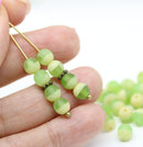 6mm Green beige round druk czech glass beads, frosted finish, 30Pc