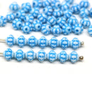 6mm Blue white fancy bicone Czech glass pressed beads, 50pc