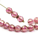 8mm Rose pink Czech glass round fire polished beads goldish luster 15Pc