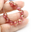 8mm Rose pink Czech glass round fire polished beads goldish luster 15Pc