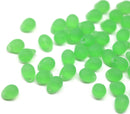 5x7mm Frosted green glass drops, seaglass czech teardrop beads, 50pc