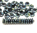 6mm Black czech glass rondelle spacer beads, picasso coating, 50pc