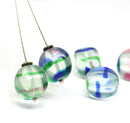 15mm Large blue green oval cube Czech glass beads, 4pc