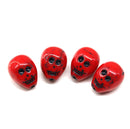 14mm Red black wash skull beads Czech glass beads, 4Pc