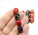 14mm Red black wash skull beads Czech glass beads, 4Pc