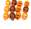14mm Orange black wash skull beads Czech glass beads, 4Pc
