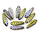 5x16mm Yellow leaf ornament dagger czech glass metallic beads, 10pc