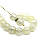 8mm Pale yellow silver wash round czech glass druk beads, 15Pc