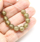 8mm Heavy gold wash on brown round czech glass druk beads, 15Pc