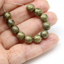 8mm Heavy gold wash on black round czech glass druk beads, 15Pc