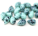 6x9mm Mint green czech glass teardrop beads, dark speckles - 20pc