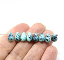6x9mm Mint green czech glass teardrop beads, dark speckles - 20pc